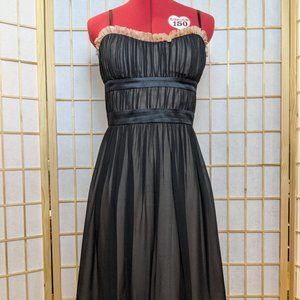 Max & Cleo Black Silk Chiffon Fit Flare Eyelet Hem Cocktail Dress